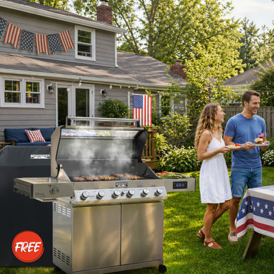 Barbecue au propane en acier inoxydable de 605,6 brûleurs Monument Grills, compatible avec le gaz naturel et le propane liquide 84 000 BTU - parfait pour les barbecues en famille, cadeau des Fêtes