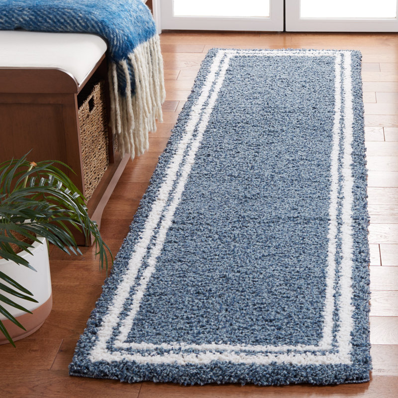 Tapis ivoire / bleu à longs poils Calico Performance, Rectangle 3' x 5'