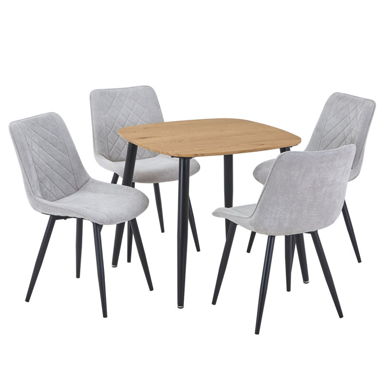 Aspen 5-Piece Casual Dining Set - Square Dining Table & Four Upholstered Diamond Fabric Chairs, Light Oak, Light Grey