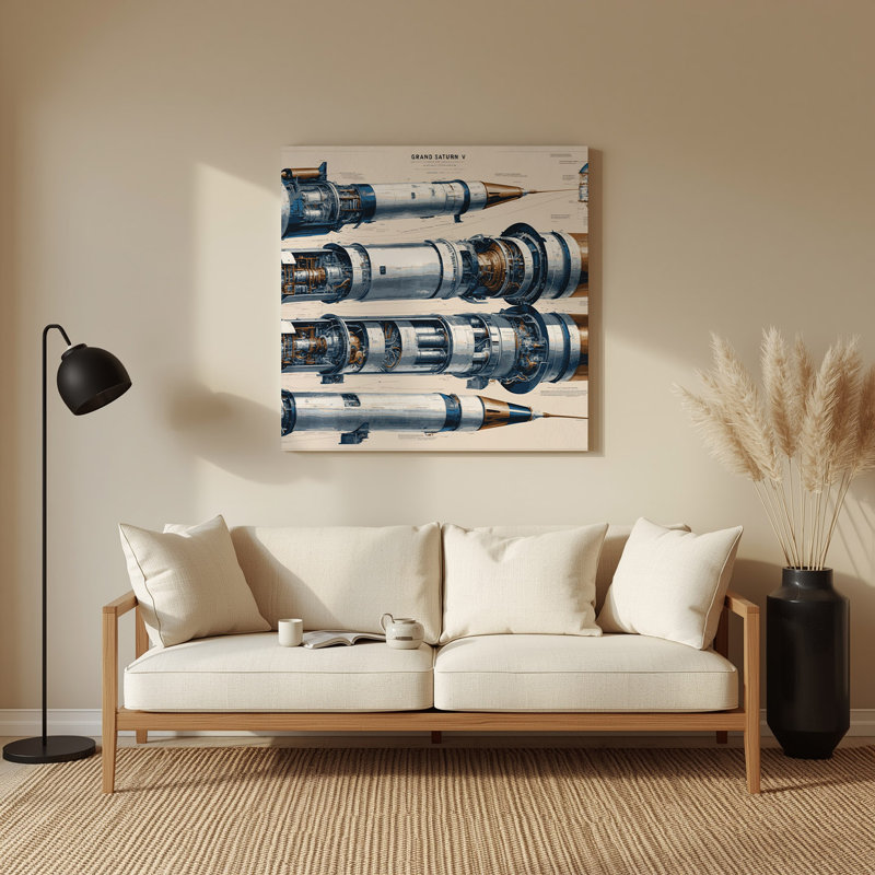 "Space Rocket", art mural en métal beige
