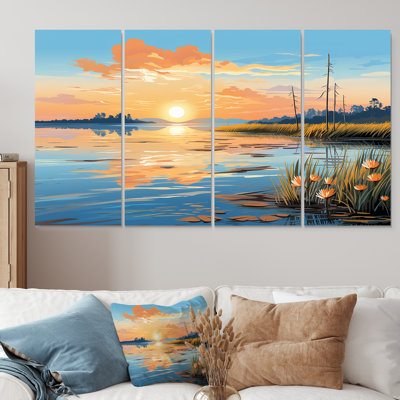 Sunset Ocean Mosaic - Pop Art 4 Piece Wall Art Decor Set