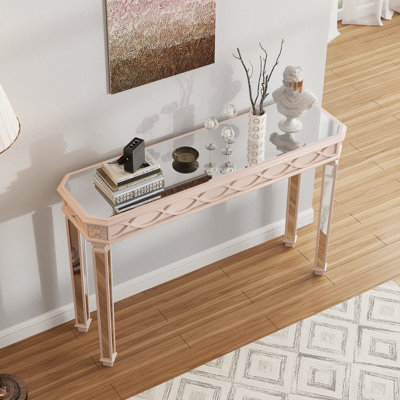 Console Mid-Century avec miroir en bois massif