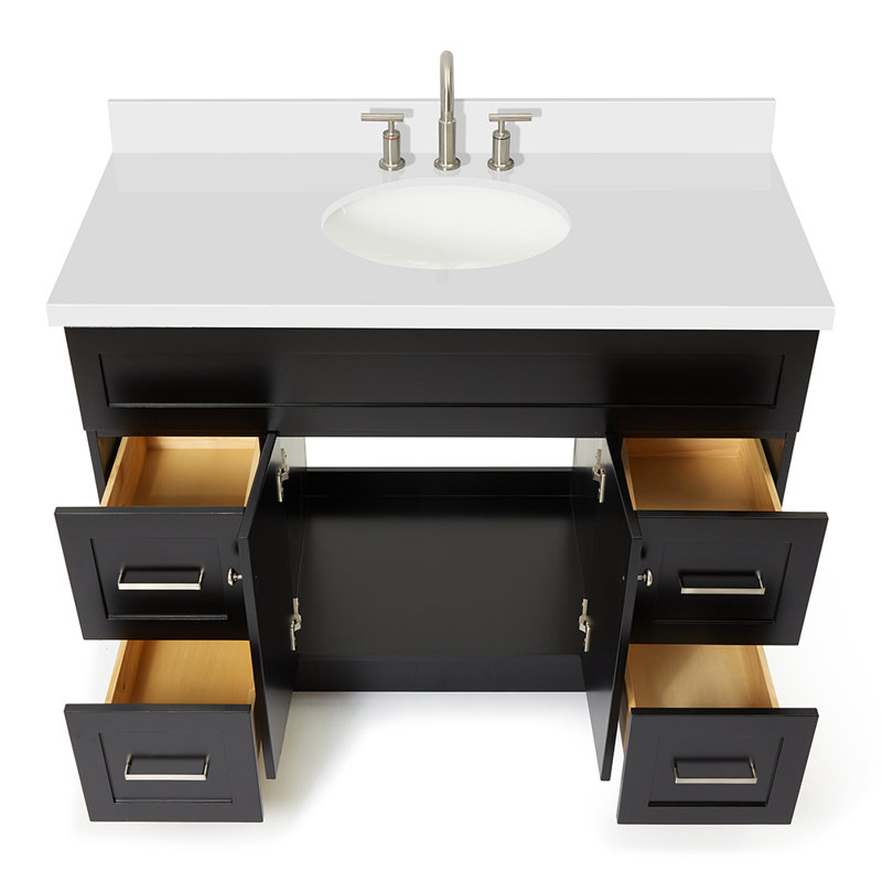 Abell 49'' Single Bathroom Vanity with White Quartz Top, Black