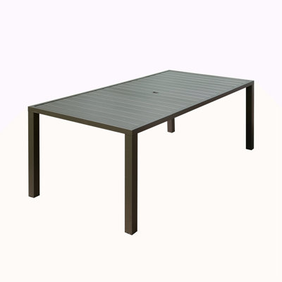 Outdoor Dining Table For 8 Person,Square Slatted Metal Patio Table For Deck Garden Lawn Backyard Use With Umbrella Hole