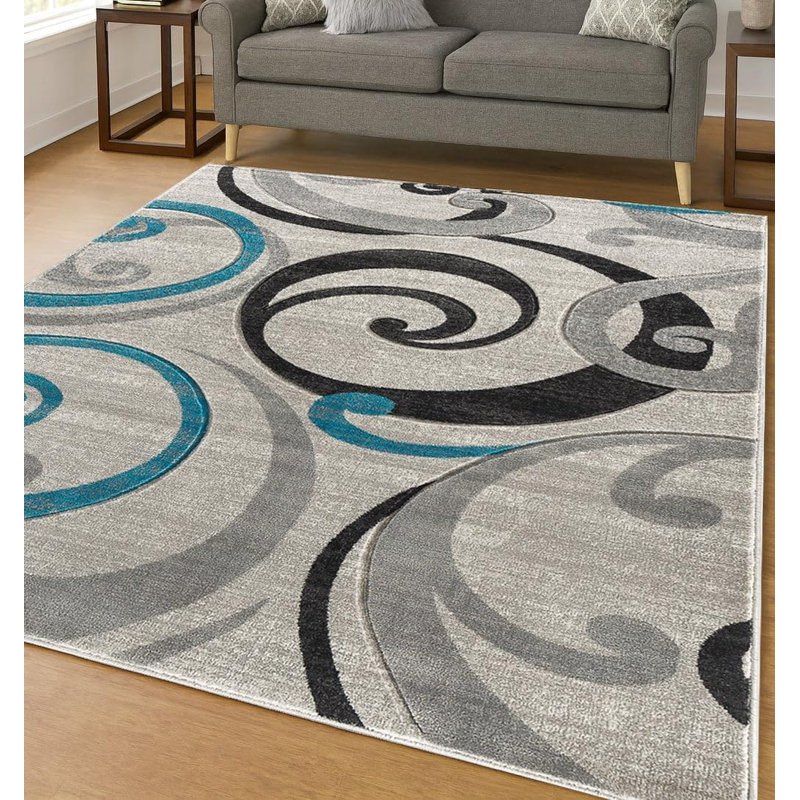 Tapis de salon en polyester doux sculpté à la main 8 pi x 10 pi à motif géométrique à poils courts