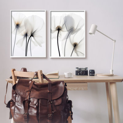 Photographie de fleur blanche encadrée sur bois, 2 pièces
