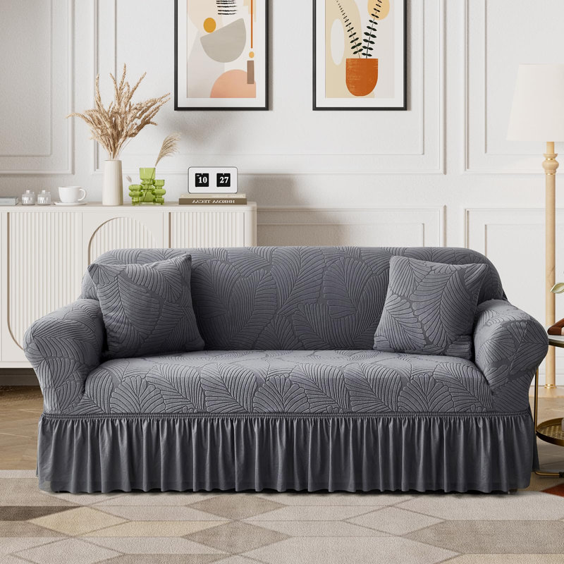 Housse pour canapé à jupe en velours extensible - Protecteur de mobilier universel pour animaux de compagnie
