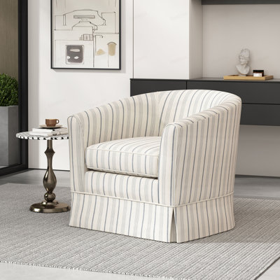 Fauteuil demi-tonneau rembourré à rayures verticales, fauteuil d'appoint à jupe avec coussin amovible pour coin lecture