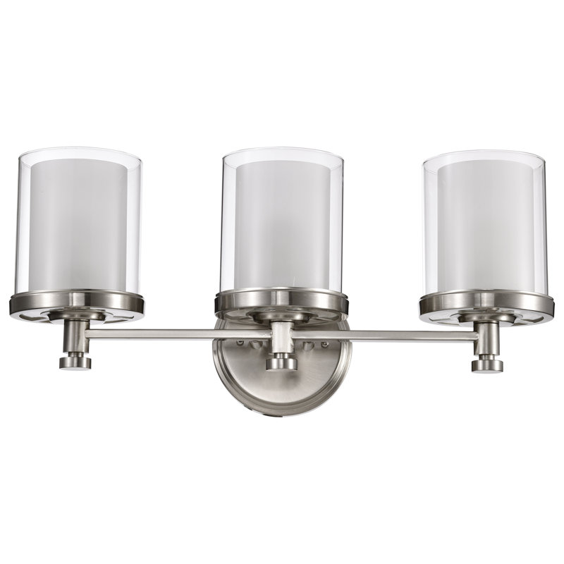 Éclairage de salle de bain à intensité variable 3 lumières Tussey, Nickel brossé / extérieur transparent avec inté