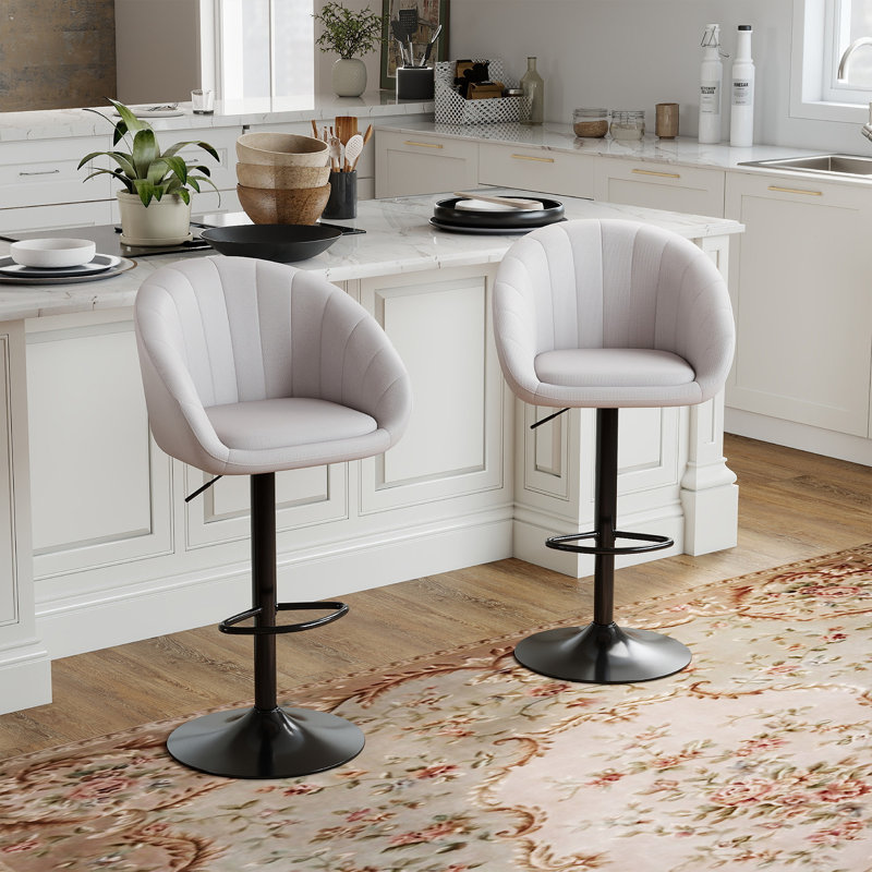 Swivel Upholstered Adjustable Height Counter Stool with Metal Frame, Beige/Linen