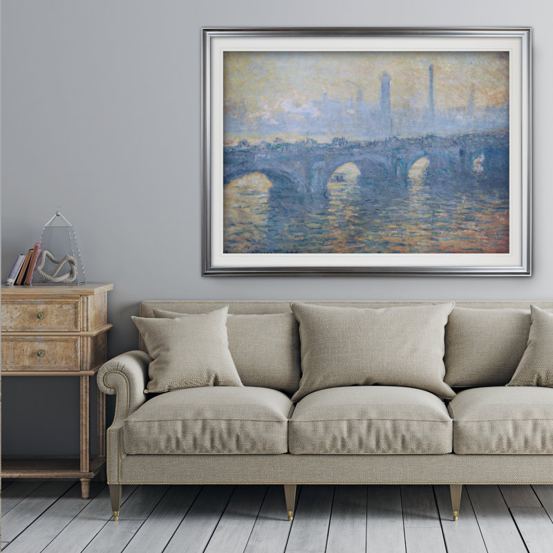 « waterloo bridge » par claude monet print, Cadre argenté, H 31 po x l 43 po x P 1,5 po