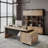 Modern Executive Desk, Rectangle Office Desk with Storage Cabinet, Width Adjustable Desks for Home Office, Business Desk Stand Under Table Storage Organizer, ( Mahogany + Left  Handed)-1276732891-1276732890