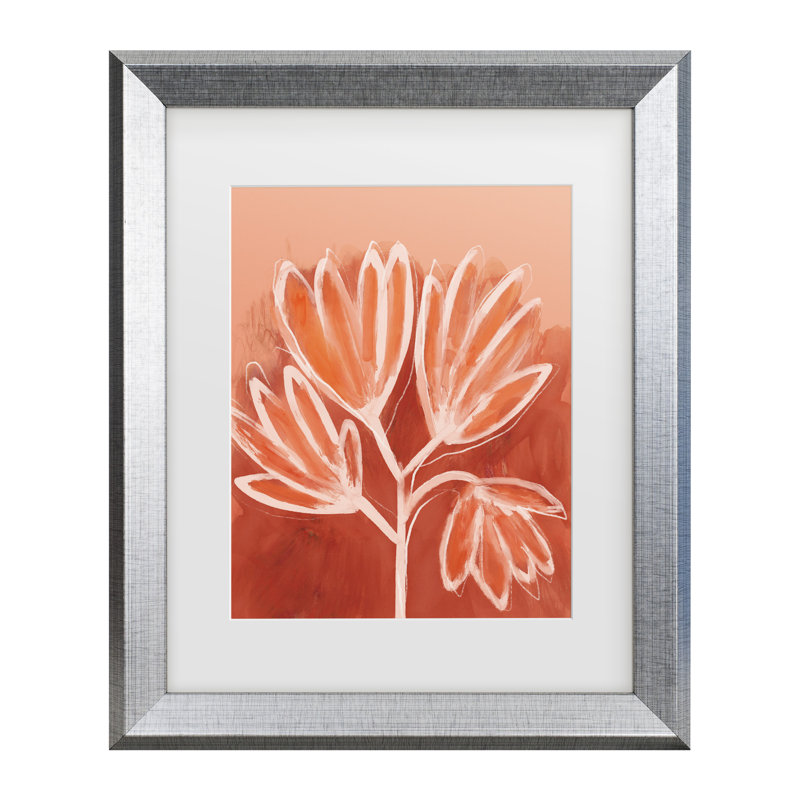 «Treechild Peachy Flowers Matted», art encadré, H 14,5 po x l 17,5 po, Cadre argenté