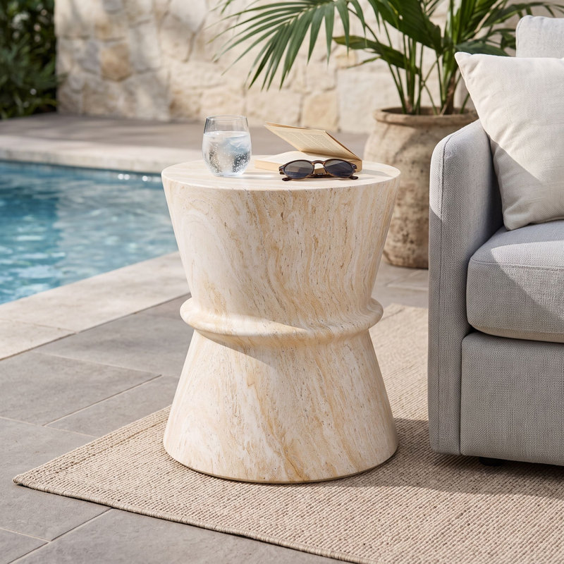 Hourglass Shape Outdoor Side Table, Beige Yellow
