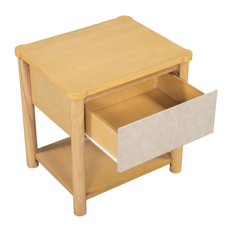 Modern Bed Frame Set With 2 Nightstands, Beige/Natural, Queen