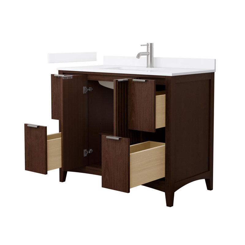 Meuble-lavabo simple avec plateau en quartz Palmilla, Brun / nickel brossé, 42", White Quartz