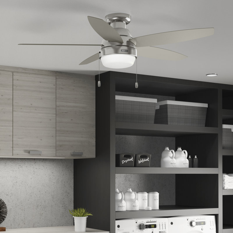 Lilliana 52" 5-Blade Flushmount Ceiling Fan with Lights and Pull Chains, Brushed Nickel