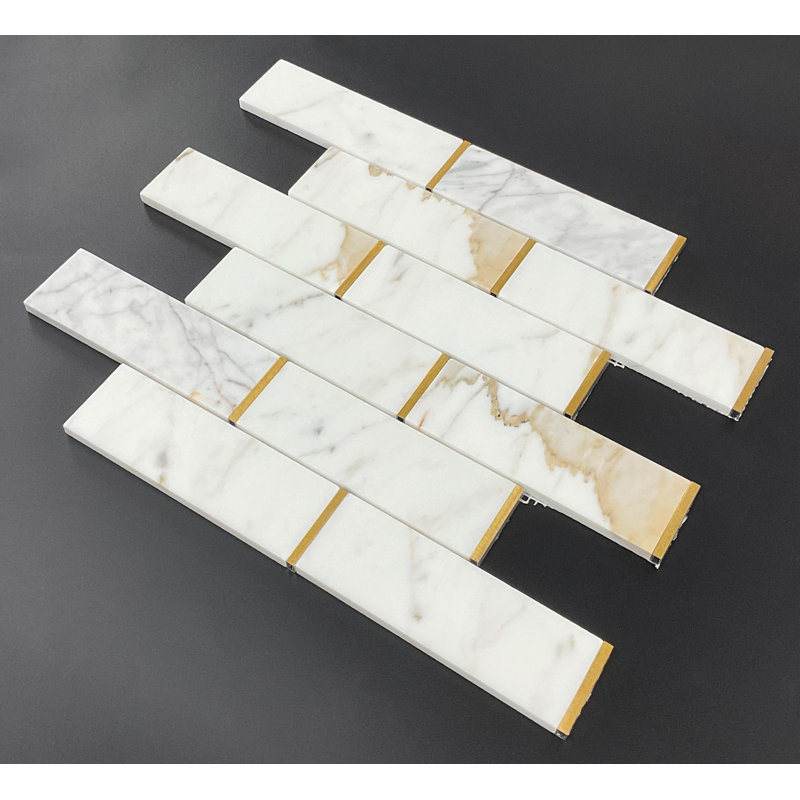 2" x 6" Marble Mosaic Pattern Wall & Floor Tile, Calacatta Gold/Gold