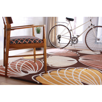 Bynum Authentic Hand-Tufted Handmade Brown & Orange High-Low Abstract Wool Indoor Area Rug