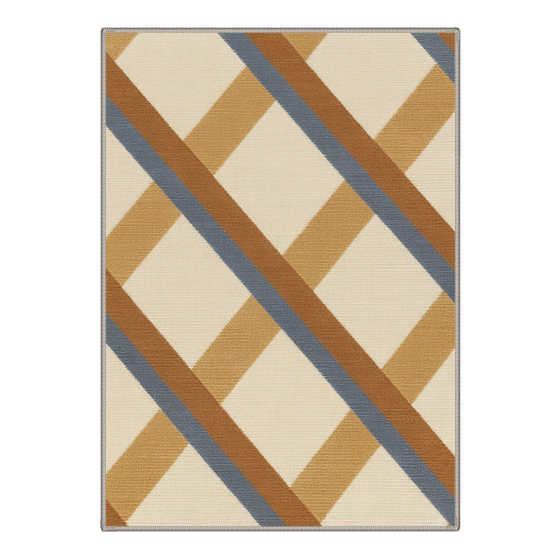 Arris Geometric Machine Washable Beige / Brown / Blue Indoor Area Rug with Non-Slip Backing, Round 5'