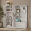 Armoire de vestibule multifonctionnelle gauche-droite avec rangement, 4 crochets et 2 en 1, bleu antique