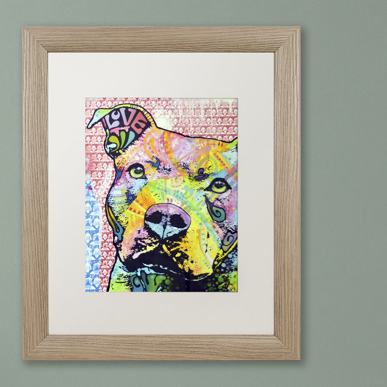 « thouthful pittbull ii », impression sur toile, H 20 po x l 16 po x P 0,5 po, Cadre noir, Blanc