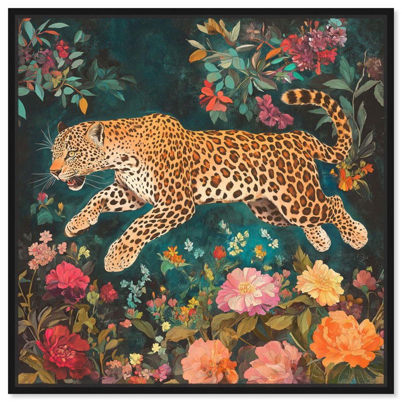 Art mural sur toile Tigers and Blooms , H 41 po x l 41 po, Cadre flottant noir