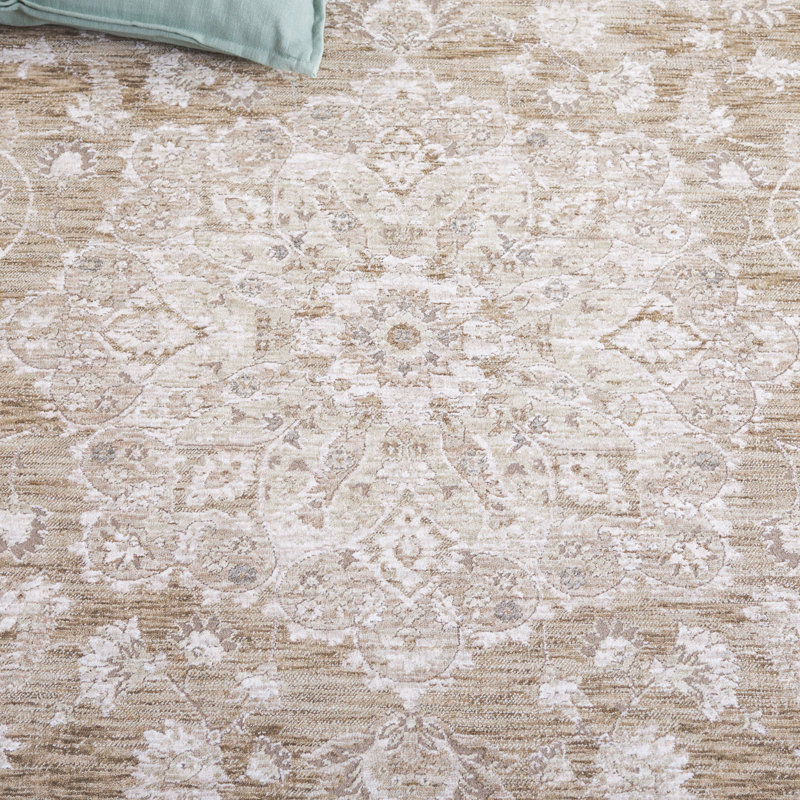 Mason 90" x 63" Beige and Green Wool Area Rug