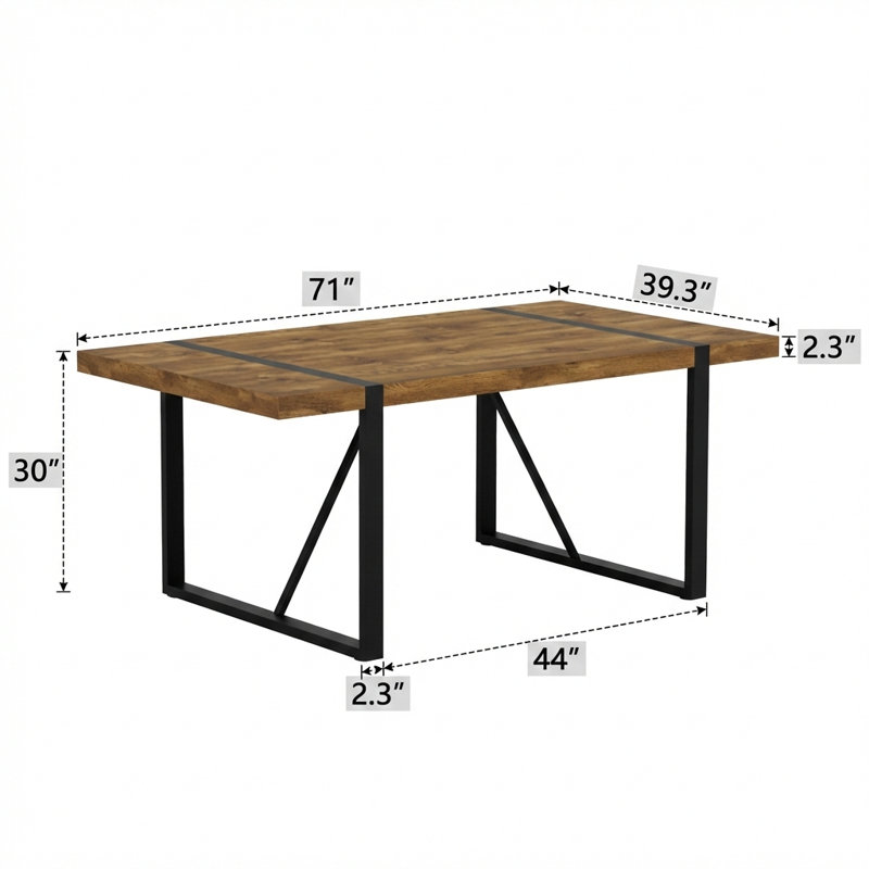 Table de salle à manger rustique industrielle en bois pour 4 à 6 personnes