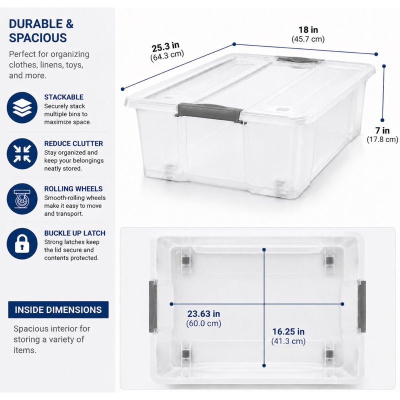 Sorbus Clear Underbed Storage Bins With Lids And Handles 40qt Capacity Organizer Boxes, Set of 8, Set of 8