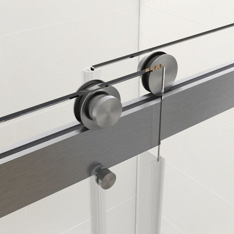 60 In. W X 76 In. H Freestanding Double Sliding Frameless Shower Enclosure In Brushed Nickel Finish, Brushed Nickel