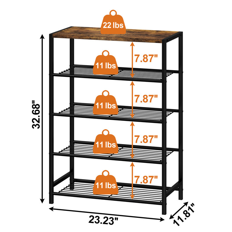 5 Tier Shoe Rack 12 Pair Shoe Storage for Closet Entryway, Rustic Brown