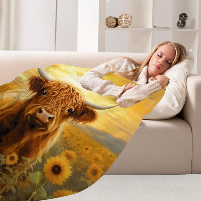 Couverture Highland Cow and Sunflowers, magnifique couverture et jetés Highland Cows, 40" L x 30" W