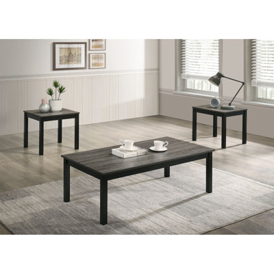 Ensemble de table 3 pièces de style contemporain à finition grise 1 table basse 2 tables de bout en faux marbre avec pieds en bois