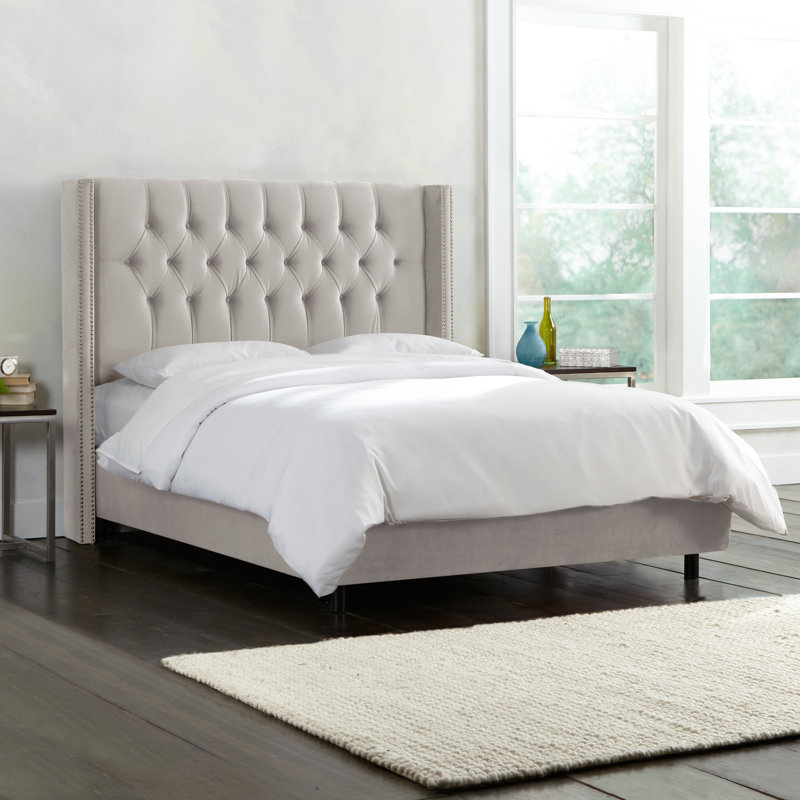 Lit tapissier standard Brooke-Lea, Double, Velours classique, gris clair
