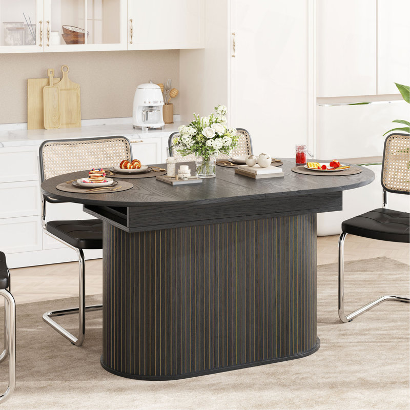 Table de salle à manger extensible de 55,11 po à 70,86 po avec pieds rayés pour le salon et la cuisine