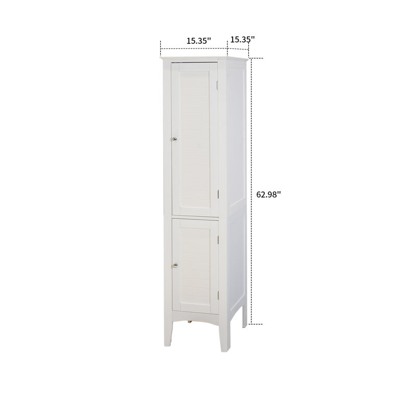 Minimalist Design Freestanding Narrow Tall Linen Cabinet, Doors with Metal Handles