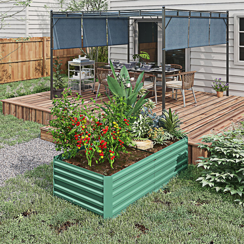 Galvanized Raised Garden Bed Kit Metal Planter Box, Green