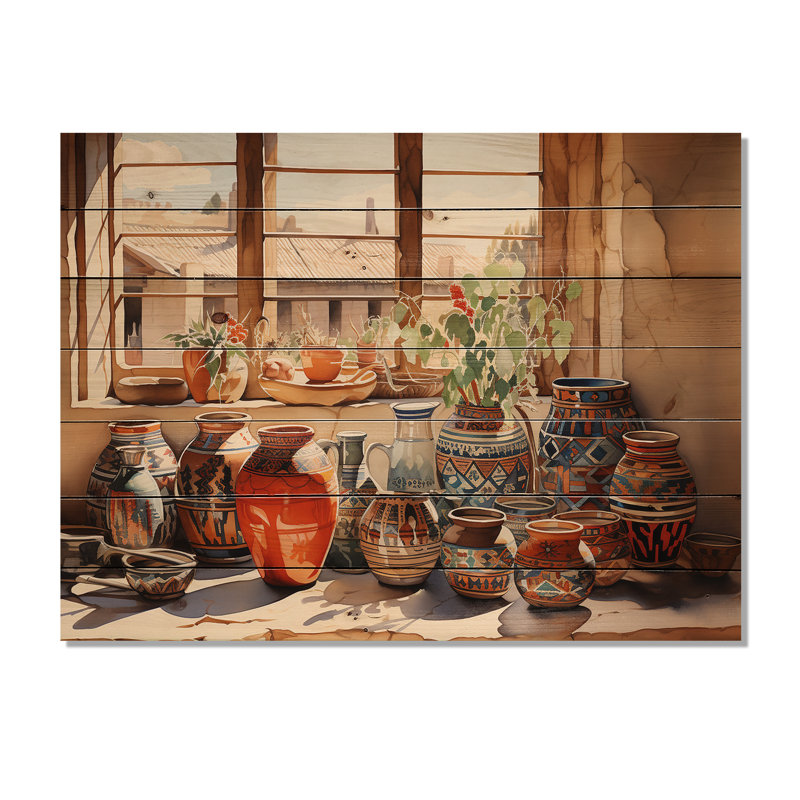 Native Art Pueblo Pottery I sur bois, H 10 po x l 20 po x P 0,78 po