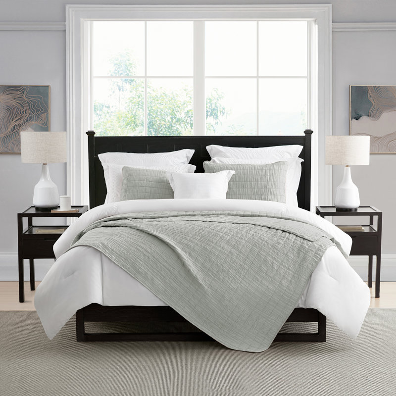 Gray Twin Microfiber Reversible Crinkle Quilt Set