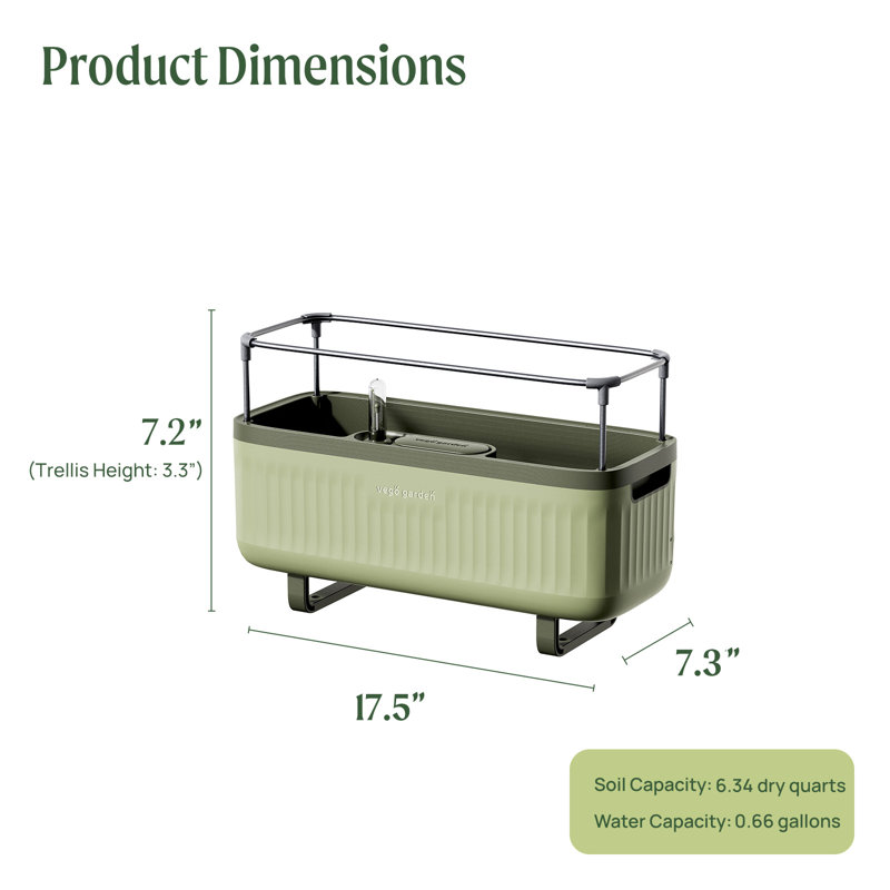 Sage Green Self-Watering Herb Planter Box with Trellis