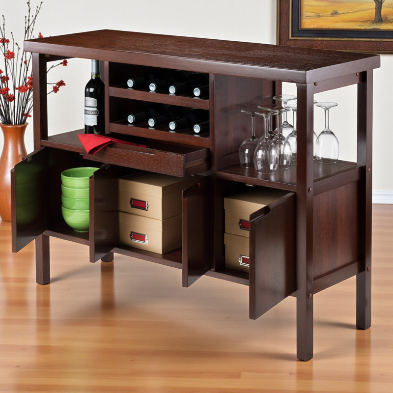 Eure 3-Cabinet With Doors Walnut Finish Buffet Cabinet, 33.84" H X 45.82" W X 15.81" D