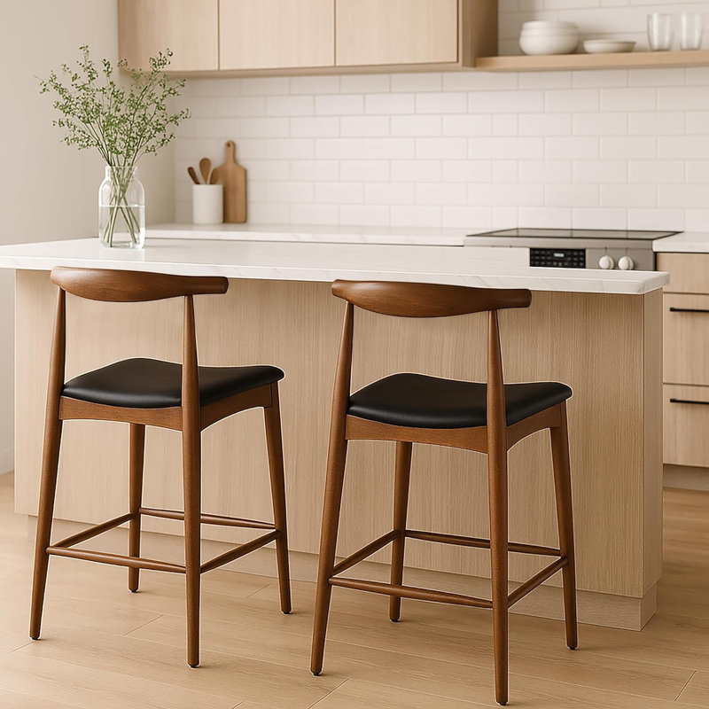 Borisav Counter Height Stool – Farmhouse Open Back with Padded Cushion, Wood Kitchen Chair (Set of 2), Espresso, 2 Pcs