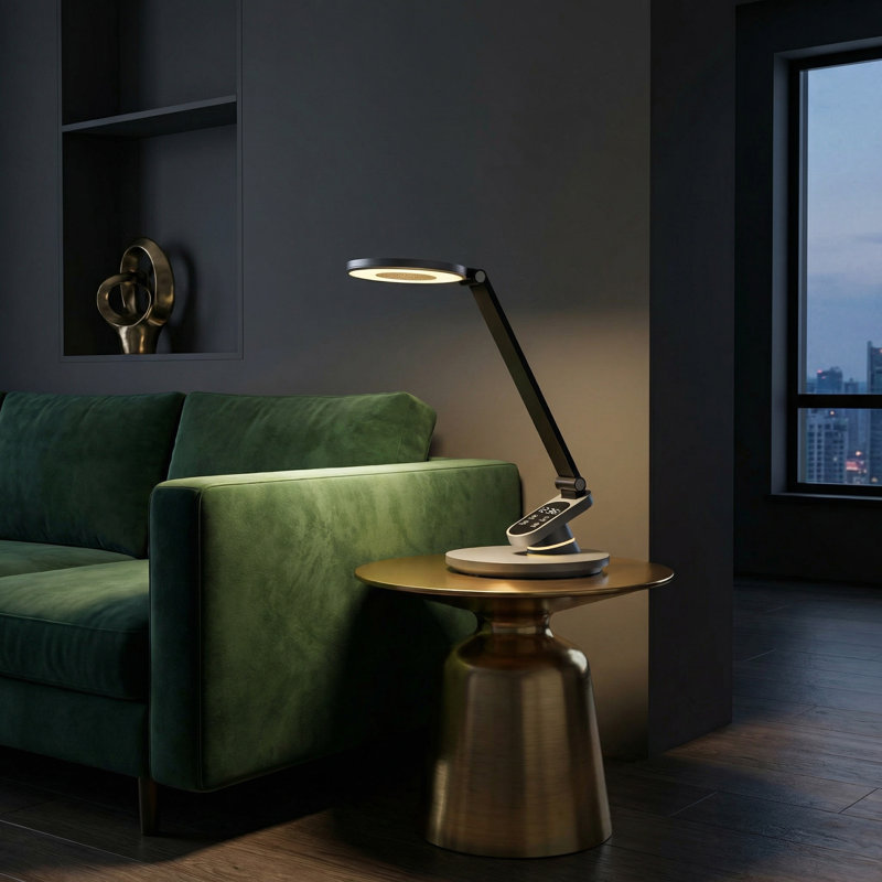 Tandy LED Adjustable Table Lamp with Digital Clock - Metallic Grey