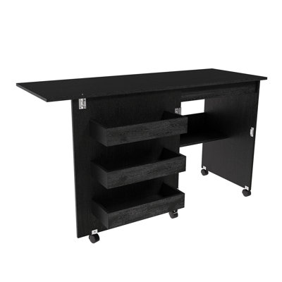 Table de couture pliante 4-en-1 45,67 "avec roues verrouillables - Poste de travail multifonctionnel, table de bout, bureau d'ordinateur et rangement de cuisine avec tablettes, table de machine à coudre roulante pour appartements