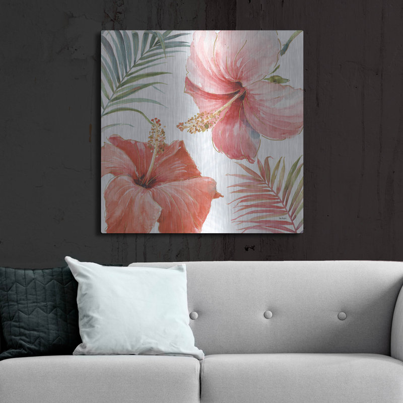 «Tropical Blush III» par Lisa Audit, art mural en métal, H 36 po x l 36 po