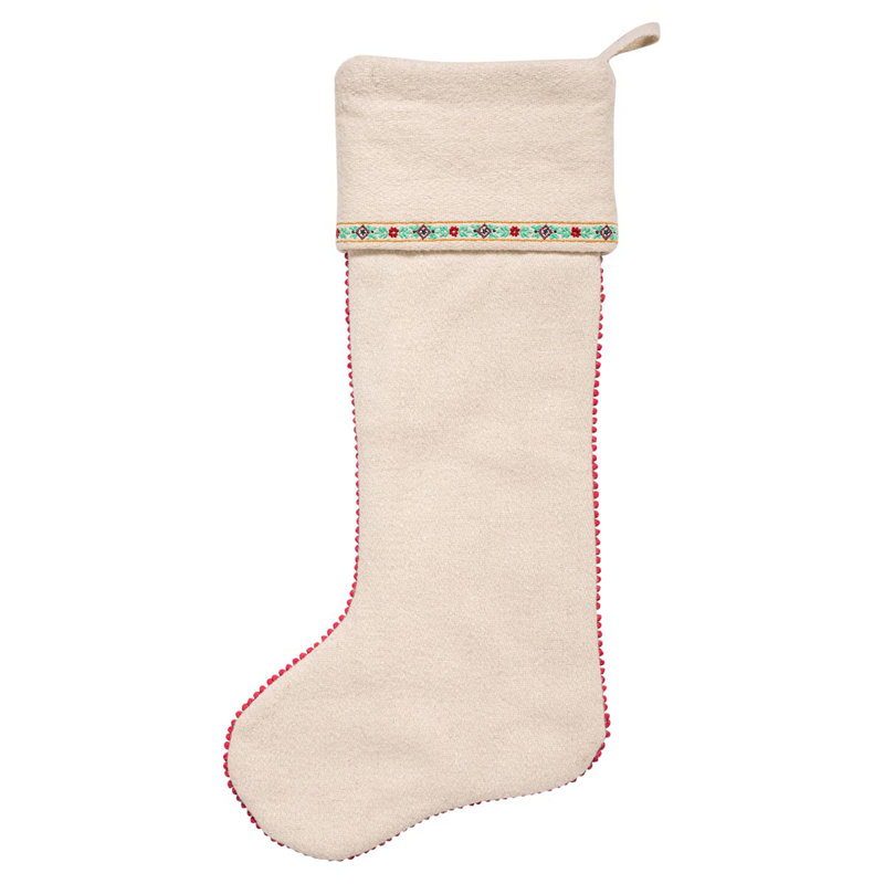 Heidi Embroidered Nordic Christmas Stocking in White and Red