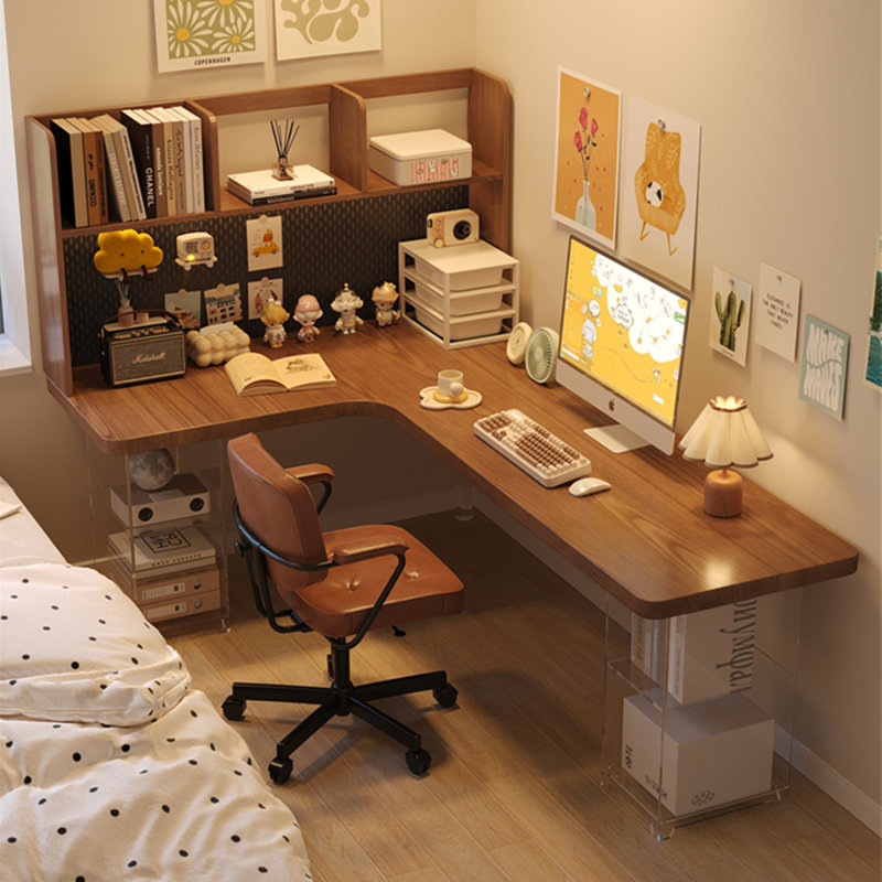 Nut-brown L-Shaped Solid Wood writing desk, Left Hand Return, 61.02"H x 78.74" W x 55.12" D