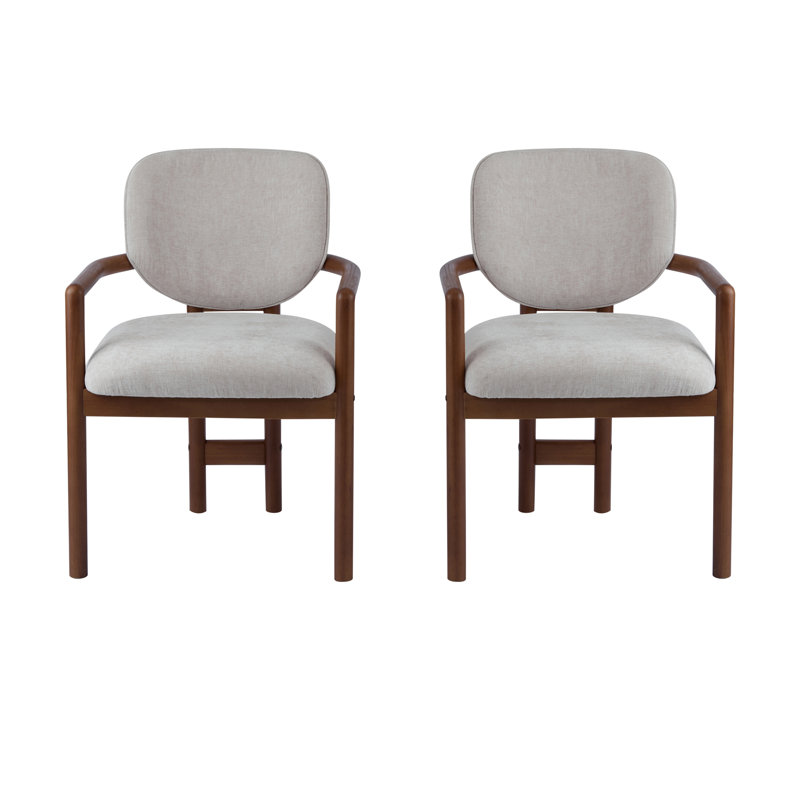 Ensemble de 2 chaises de salle à manger avec accoudoirs rembourrés, Walnut, Beige