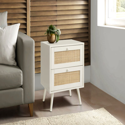 Modern White Laminate Side End Table With Storage Drawer